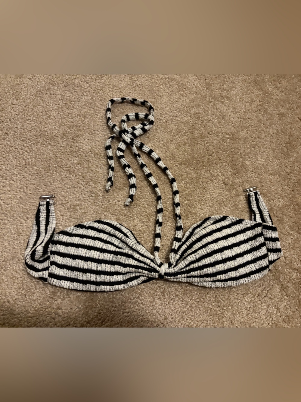 SHEIN Black and White Striped Bandeau Bikini Top